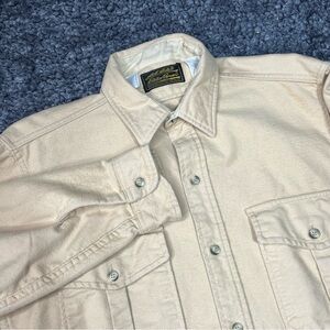 Vintage Eddie Bauer Chamois Shirt USA Made Outdoor Beige Yellow Size M